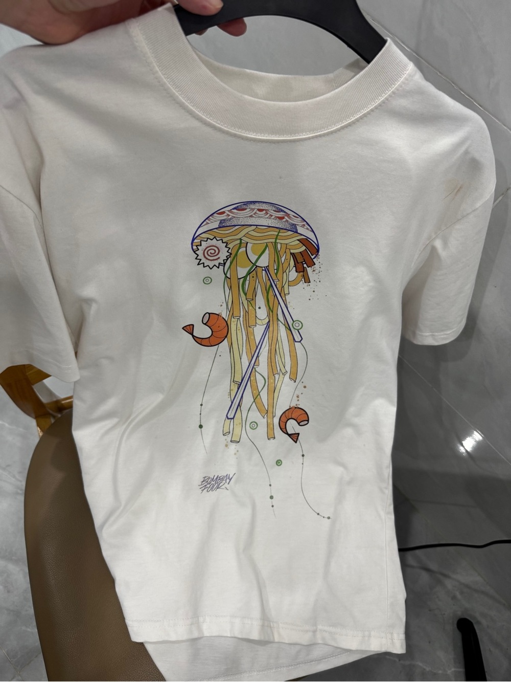 Gildan Cream Short Sleeve Tee with Colorful Jellyfish Illustration